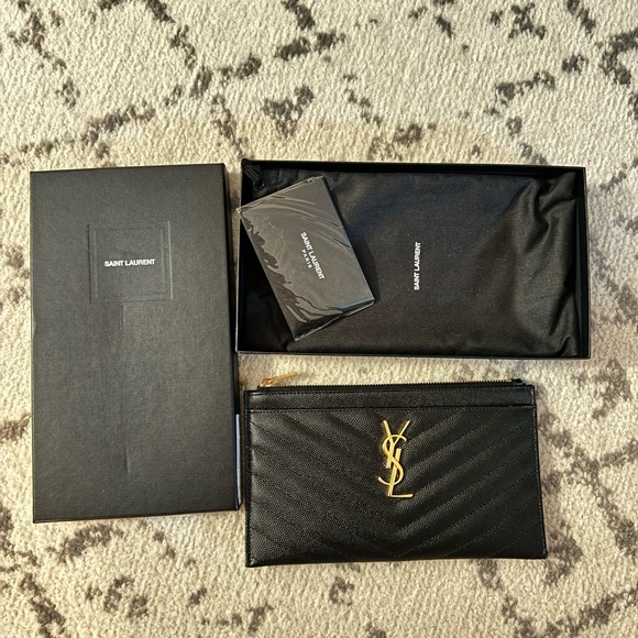 Authentic YSL Monogram Small Ziptop Bill Pouch in Grained Leather - Picture 9 of 14